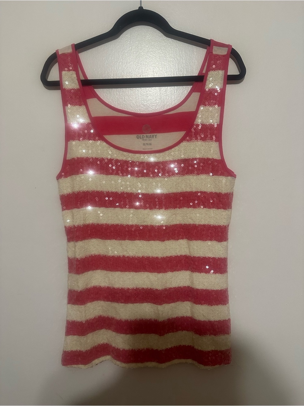 Vintage Old Navy Pink and Cream Striped Sequin Tank